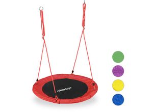 4052025927202 - Relaxdays - Nestschaukel rund für Kinder & Erwachsene verstellbar ø 90 cm Garten Tellerschaukel bis 100 kg rot