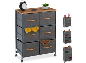 4052025927479 - Relaxdays - Schubladenschrank mit Rollen 6 Stoff Schubladen Deko Stoffschrank Holzoptik hbt 745 x 58 x 30 cm grau