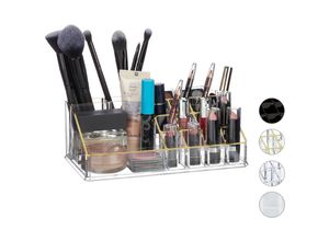 4052025928896 - Kosmetik-Organizer Acryl Make Up Organizer mit 16 Fächern für Schminke & Lippenstift-Halter transparent gold - Relaxdays