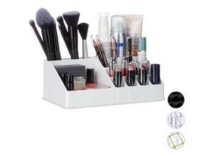 4052025928902 - Kosmetik-Organizer aus Acryl Kleiner Make Up Organizer mit 16 Fächern für Schminke & Lippenstift-Halter weiß - Relaxdays