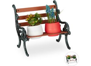 4052025930080 - Mini Blumenbank Gusseisen & Holz Blumenständer für 2 Blumentöpfe ø 75 cm Garten Deko braun grau-grün - Relaxdays