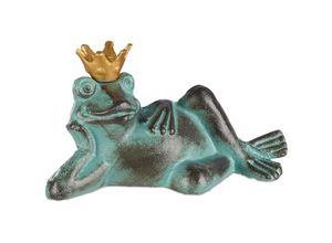 4052025930110 - Relaxdays Gartenfigur Froschkönig wetterfest liegender Frosch mit Krone Dekofigur Balkon Gusseisen Größe S grün