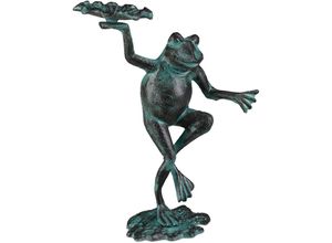 4052025930158 - Gartenfigur Frosch wetterfest innen & außen Balkon Terrasse am Teich Dekofigur Gusseisen Größe m grün - Relaxdays