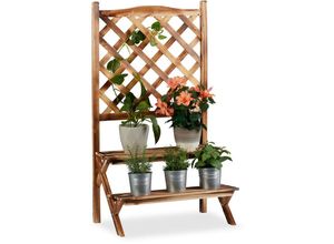 4052025931117 - Relaxdays Blumentreppe mit Rankgitter Blumenregal 2 Ebenen stehende Pflanzentreppe Holz HBT 109x61x40 cm gebrannt