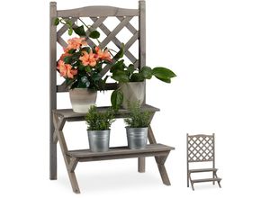 4052025931148 - Blumentreppe mit Rankgitter Blumenregal mit 2 Stufen Pflanzentreppe Holz für Blumen hbt 90x51x40 cm grau - Relaxdays