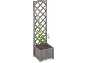 4052025931193 - Relaxdays - Rankkasten mit Rankgitter wetterfest Holz f Balkon Garten Rosen Wein 25 l Kübel 147cm Rankhilfe grau