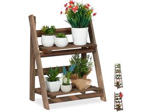 4052025931414 - Blumentreppe 2-stufig Blumenleiter Holz klappbar Leiterregal Pflanzen hbt 515 x 41 x 24 cm dunkelbraun - Relaxdays