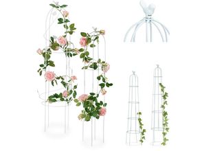 4052025931773 - Rankhilfe 2er Set Blatt Design freistehend Kletterpflanzen wetterfest Rankturm 117 cm & 97 cm weiß - Relaxdays