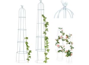 4052025931780 - Rankhilfe 2er Set Vogel freistehend Beet Kletterpflanzen wetterfest Rankturm h 113 cm & 103 cm weiß - Relaxdays