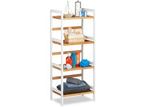 4052025931902 - Badregal Ablagen für Kosmetik Handtücher Utensilien Bambusregal Badezimmer hbt 110x45x315 cm weiß natur - Relaxdays