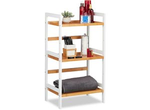 4052025931919 - Badregal Ablagen für Kosmetik Handtücher & Utensilien Bambusregal Badezimmer hbt 80x45x315 cm weiß natur - Relaxdays