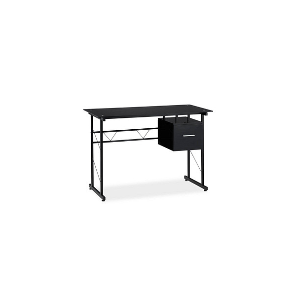 4052025932824 - Schreibtisch moderner Bürotisch mit Glasplatte Seitenschublade Jugendzimmer hbt 75 x 110 x 55 cm schwarz - Relaxdays