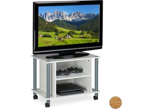 4052025933845 - Tv Tisch mit Rollen 2 Fächer Fernseher Ablage Fahrbarer Fernsehtisch HxBxT 45 x 60 x 40 cm weiß-silber - Relaxdays