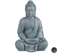 4052025935030 - Buddha Figur sitzend xl 70 cm Gartenfigur Dekofigur Wohnzimmer wetterfest & frostsicher hellgrau - Relaxdays