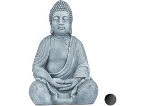 4052025935054 - Relaxdays - xl Buddha Figur sitzend 50 cm hoch Feng Shui Outdoor Garten Dekofigur große Zen Buddha Statue hellgrau