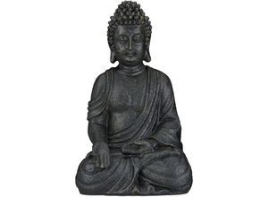 4052025935085 - Relaxdays Buddha Figur sitzend 40 cm hoch Feng Shui Deko wetterfest & frostsicher große Garten Dekofigur dunkelgrau