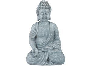 4052025935092 - Relaxdays - Buddha Figur sitzend 30 cm Gartenfigur Dekofigur Wohnzimmer Polyresin wetterfest frostsicher hellgrau