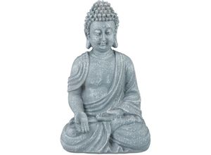 4052025935115 - Relaxdays - Buddha Figur sitzend 18cm Dekofigur für Wohnzimmer Bad und Garten feuchtigkeitsresistent Kunststein grau