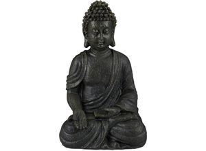 4052025935122 - Relaxdays - Buddha Figur sitzend 18cm Dekofigur für Wohnzimmer und Bad feuchtigkeitsresistent Kunststein dunkelgrau