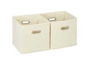 4052025935153 - Aufbewahrungsbox 2er Set Regalkorb ohne Deckel mit Griff faltbar Stoffbox quadratisch 30 cm beige - Relaxdays