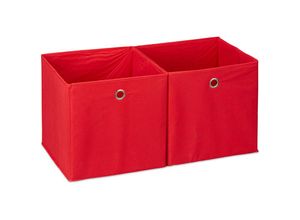 4052025935252 - Relaxdays - Aufbewahrungsbox Stoff 2er Set quadratisch Aufbewahrung für Regal Stoffbox in Würfelform 30x30x30 cm rot