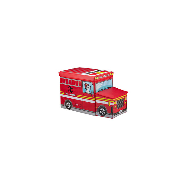 4052025935689 - Sitzbox Kinder Staubox mit Deckel Spielzeug faltbar Feuerwehrauto Stauraum Jungen & Mädchen 50 l rot - Relaxdays