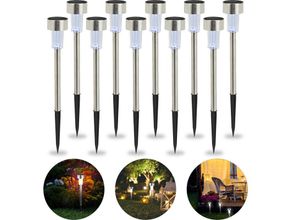 4052025938215 - Solarleuchte im 10er Set wasserdichte led Solarlampen für Garten & Terrasse weißes Licht Edelstahl silber - Relaxdays