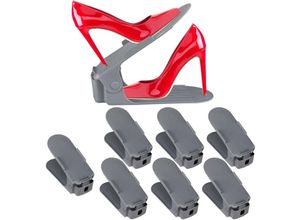 4052025938253 - 8er Set Schuhstapler verstellbar Schuhorganizer für hohe & flache Schuhe rutschfest h 115-20cm dunkelgrau - Relaxdays