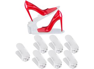 4052025938260 - 8er Set Schuhstapler verstellbar Schuhorganizer für hohe & flache Schuhe rutschfest h 115 - 20 cm weiß - Relaxdays