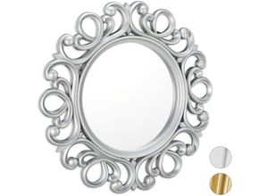 4052025938390 - Wandspiegel rund Wanddekoration Flur Bad Wohn- & Schlafzimmer mit Rahmen Zierspiegel ∅ 50 cm silber - Relaxdays