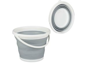4052025938987 - Faltbarer Eimer 10 l Putzeimer platzsparend zusammenklappbar Falteimer für Haus Auto und Camping grau - Relaxdays