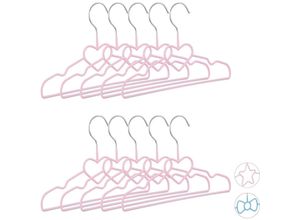 4052025941604 - Kinderkleiderbügel Herz 10er Set Drahtbügel Babybügel dekorativ & platzsparend pvc Metall 30 cm rosa - Relaxdays