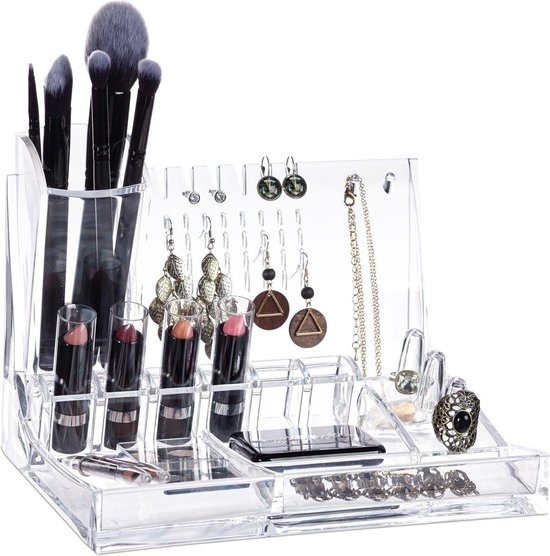 4052025942106 - relaxdays make up organiser - acryl kosmetikhalter - kosmetik aufbewahrung - schmuckhalter transparent