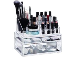 4052025942113 - Make-Up Organizer mit 2 Schubladen Kosmetik-Aufbewahrung für Schminke Lippenstifthalter Acryl transparent - Relaxdays