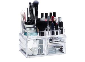 4052025942137 - Relaxdays - Make-Up Organizer 3 Schubladen Schmink-Aufbewahrung f Nagellack Lippenstift Acryl Organizer transparent