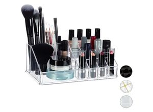 4052025942144 - Kosmetik-Organizer aus Acryl Make Up Organizer mit 16 Fächern für Schminke & Lippenstift-Halter transparent - Relaxdays