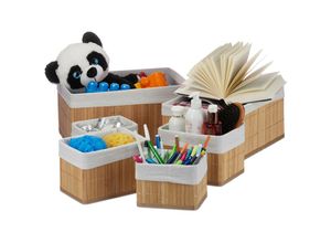 4052025943691 - Relaxdays - Aufbewahrungskorb 6er Set mit Stoffbezug Bambus rechteckig Bad Accessoires dekorativer Organizer natur