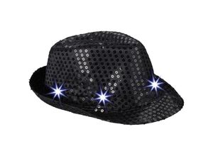 4052025945275 - Pailletten Hut 6 blinkende led mit Glitzer Männer & Frauen jga Fasching Partyhut Einheitsgröße schwarz - Relaxdays