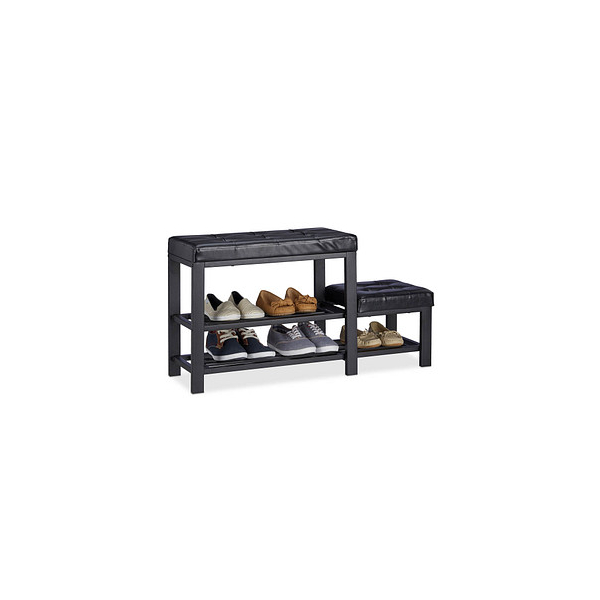 4052025948214 - Schuhbank mit Hocker gemütliche Sitzpolster Schuhablage 2 Ebenen Kinder hbt 50 x 905 x 305 cm schwarz - Relaxdays