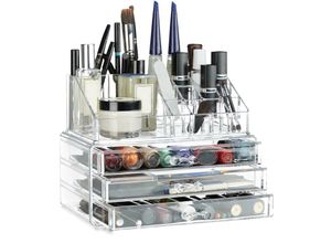 4052025949358 - Relaxdays - Make Up Organizer klein 2-teilige Schminkaufbewahrung mit Schubladen stapelbares Kosmetikregal transparent