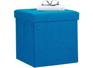 4052025950866 - Faltbarer Sitzhocker Sitzcube als Fußablage Sitzwürfel aus Leinen Deckel zum Abnehmen 38x38x38 cm blau - Relaxdays