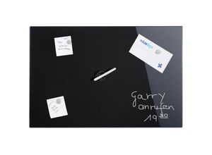 4052025951962 - Magnettafel beschreibbar inkl 3 Magnete & Stift abwischbar rahmenlos Magnetboard Glas 80x50 cm schwarz - Relaxdays