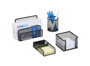 4052025953058 - Schreibtisch Organizer Set 4-teilig Mesh Metall Zubehör mit Briefablage Stiftehalter und Zettelbox schwarz - Relaxdays