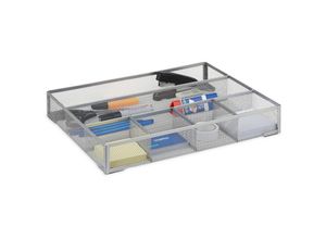 4052025953249 - Schreibtischorganizer groß rutschfeste Ablagebox mit 6 Fächern Metall Mesh HxBxT 6 x 38 x 30 cm silber - Relaxdays