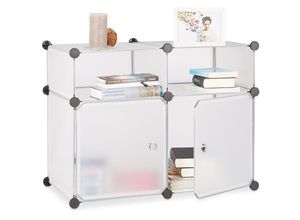 4052025955762 - Regalsystem 4 Fächer Standregal Kunststoff Steckregal mit Türen Badregal hbt 56 x 75 x 37 cm transparent - Relaxdays