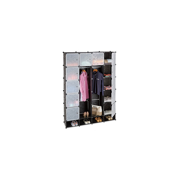 4052025956004 - Relaxdays Kleiderschrank Stecksystem mit 18 Fächern Kunststoff XXL Garderobenschrank m Muster 145 x 200 cm schwarz