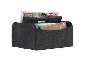 4052025956066 - Zeitungskorb aus Filz h x b x t 22 x 32 x 29 cm 2 Fächer mit Griff faltbarer Zeitungsständer anthrazit - Relaxdays