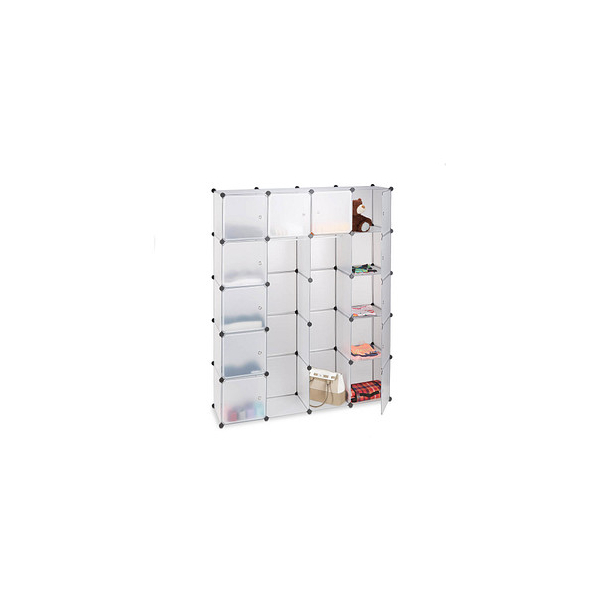 4052025956165 - Relaxdays - Kleiderschrank Stecksystem mit 2 Kleiderstangen Garderobe mit 14 Fächer Kunststoff Regalsystem transparent