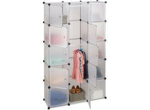 4052025956288 - Relaxdays - Regalsystem Kleiderschrank mit 11 Fächern Garderobe mit 2 Kleiderstangen Kunststoff Steckregal transparent