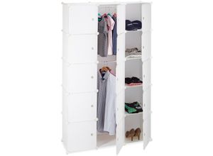 4052025956295 - Regalsystem Kleiderschrank mit 11 Fächern Garderobe mit 2 Kleiderstangen diy Kunststoff Steckregal weiß - Relaxdays